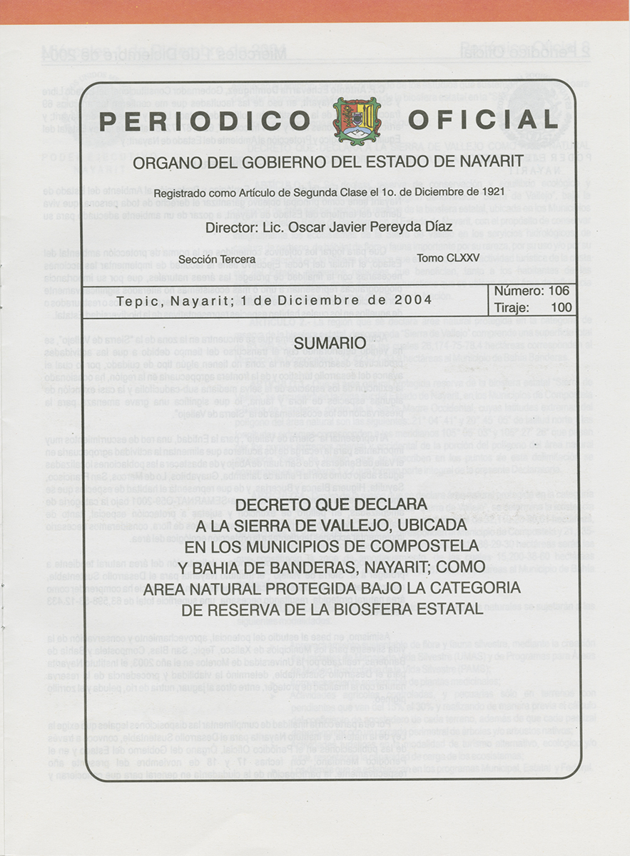 Declaratoria de Área Natural Protegida 2004.  (AGP 01-360, AAM-FA/UNAM)