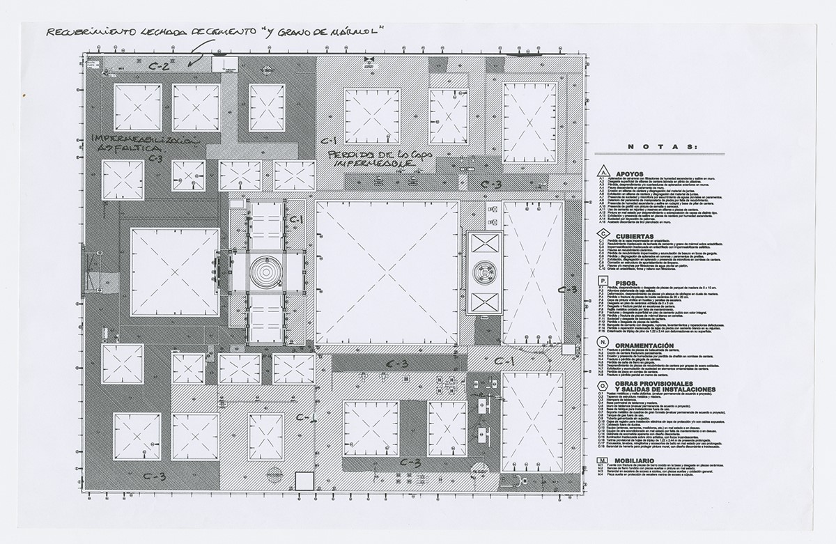 Plano de detalles de acabados para las cubiertas. (AGP 03-200, AAM-FA/UNAM)