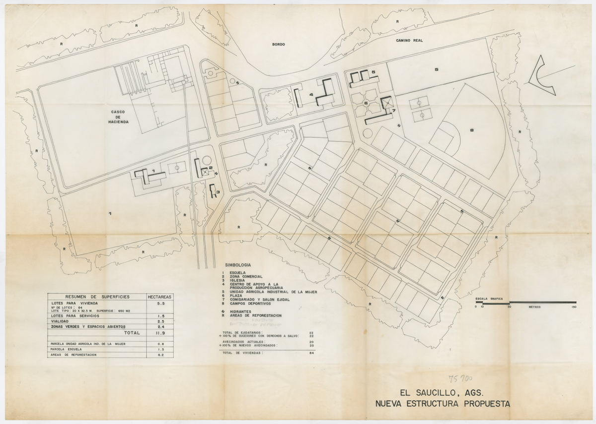 Propuesta de reordenamiento urbano para El Saucillo. (AGP 75-700, AAM-FA/UNAM)