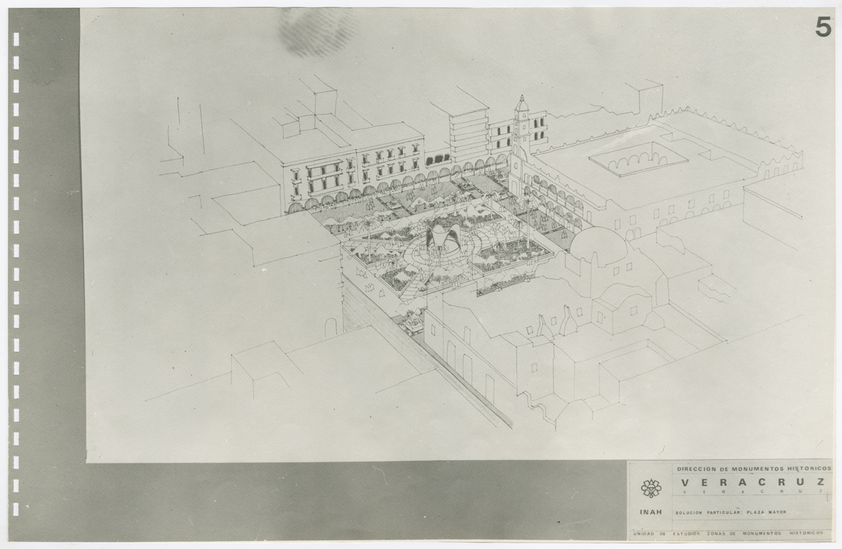 Propuesta para la plaza principal del Puerto de Veracruz. (AGP 75-600, AAM-FA/UNAM)