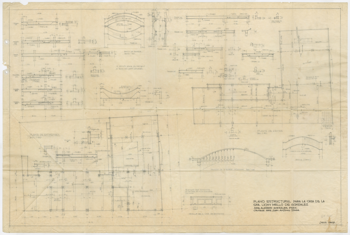 Detalle del plano estructural con la asesoría de Juan Antonio Tonda. (AGP 67-300, AAM-FA/UNAM)