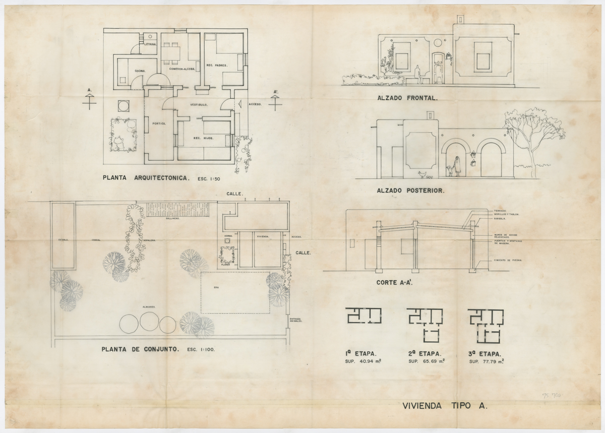 Propuesta de vivienda tipo “A”. (AGP 72-100, AAM-FA/UNAM)