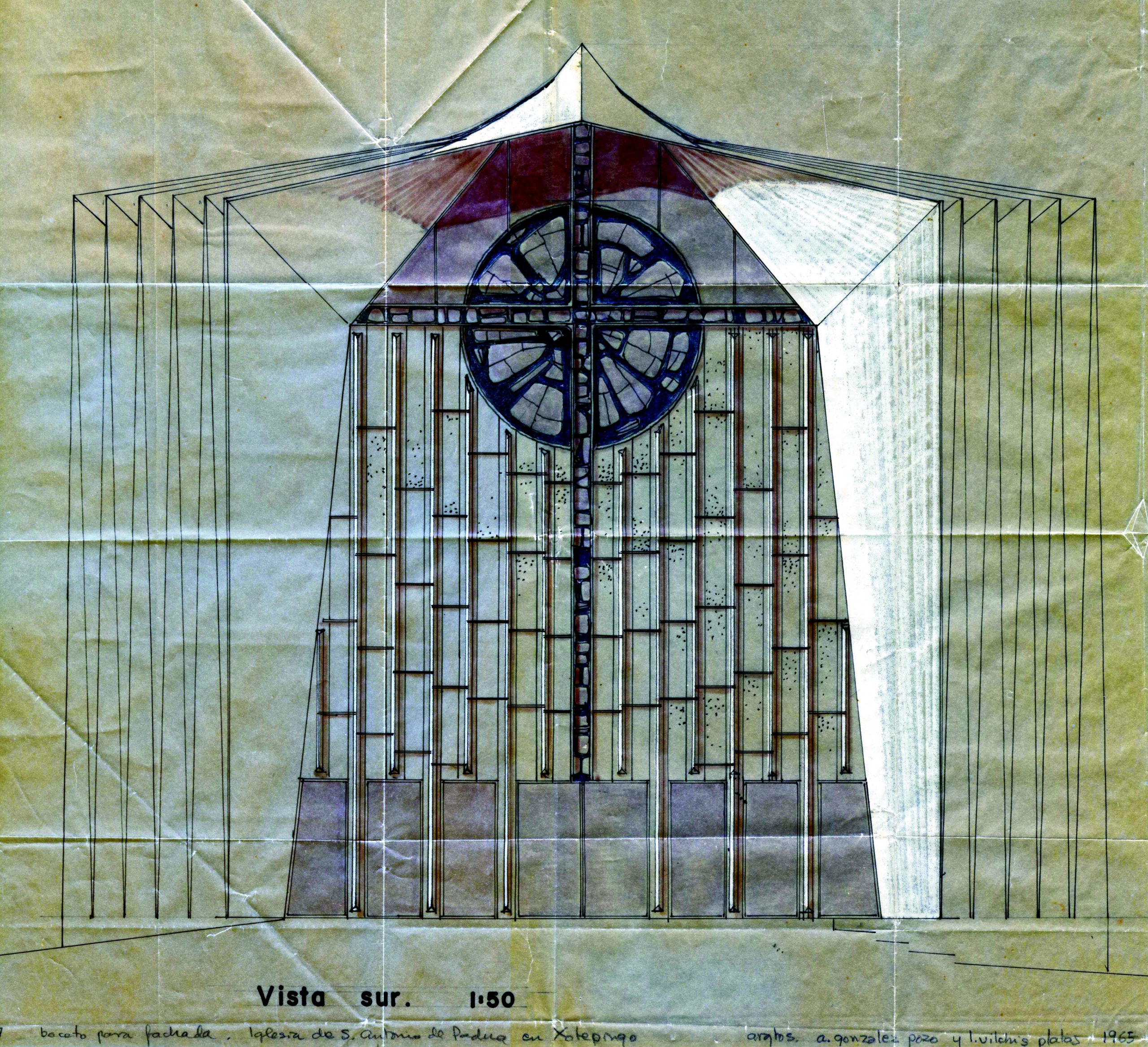 Boceto de la fachada principal. (AGP 63-100, AAM-FA/UNAM)