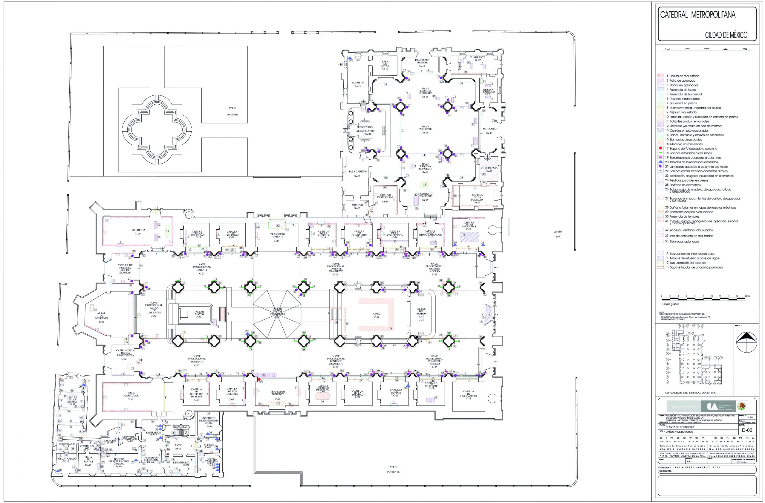 Planta de daños y deterioros de la Catedral Metropolitana de la Ciudad de México.